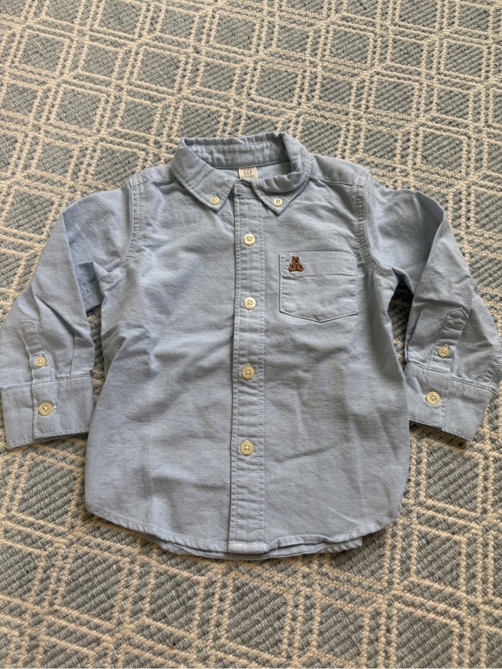GAP Toddler Boy Light Blue Button-Down Shirt with Embroidered Bear